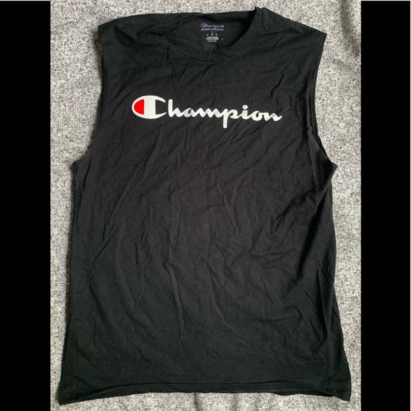 Men’s Champion Sleeveless Shirt - Size LARGE - Workout Gym Top - Black t-shirt - Picture 3 of 9
